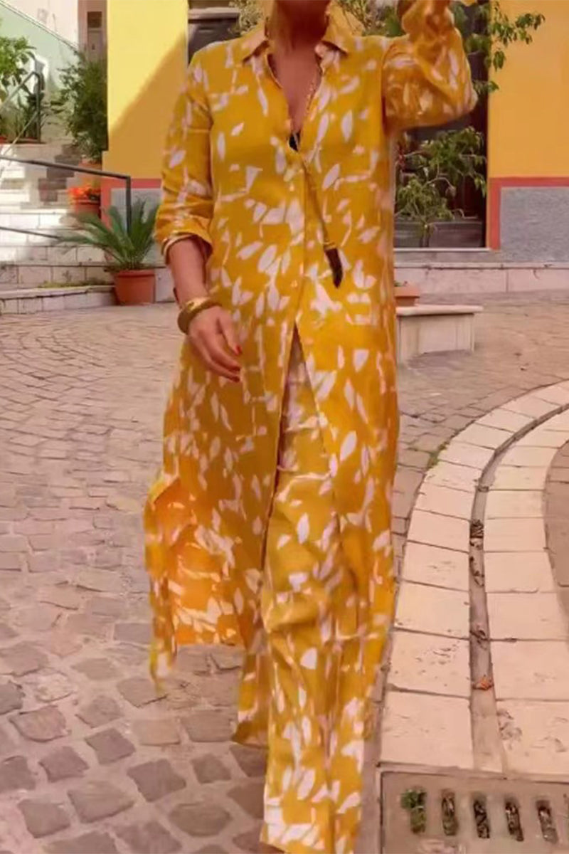 Kaynafashions - Casual College Print Patchwork Turndown Collar Three Quarter Two Pieces