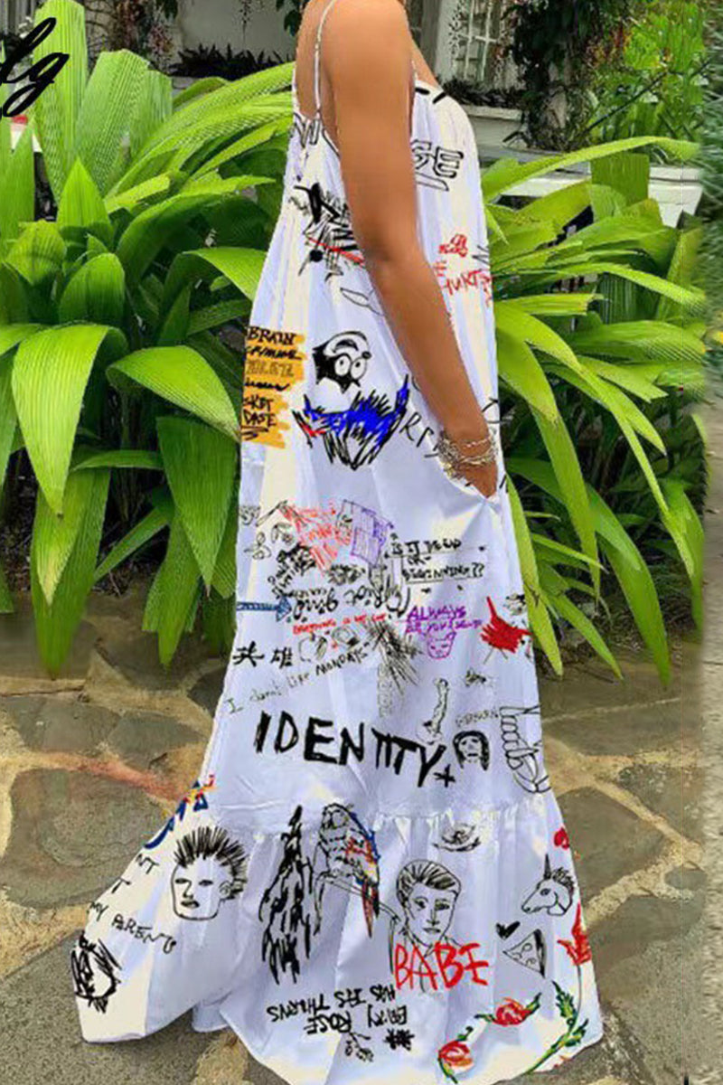 Kaynafashions - Sexy Vacation Geometric Print Patchwork U Neck Sling Dress Dresses