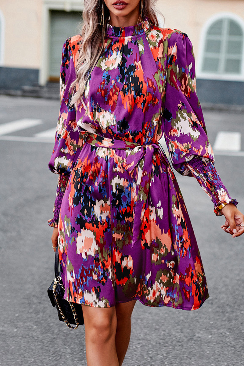 Kaynafashions - Elegant College Geometric Print Bandage Half A Turtleneck A Line Dresses