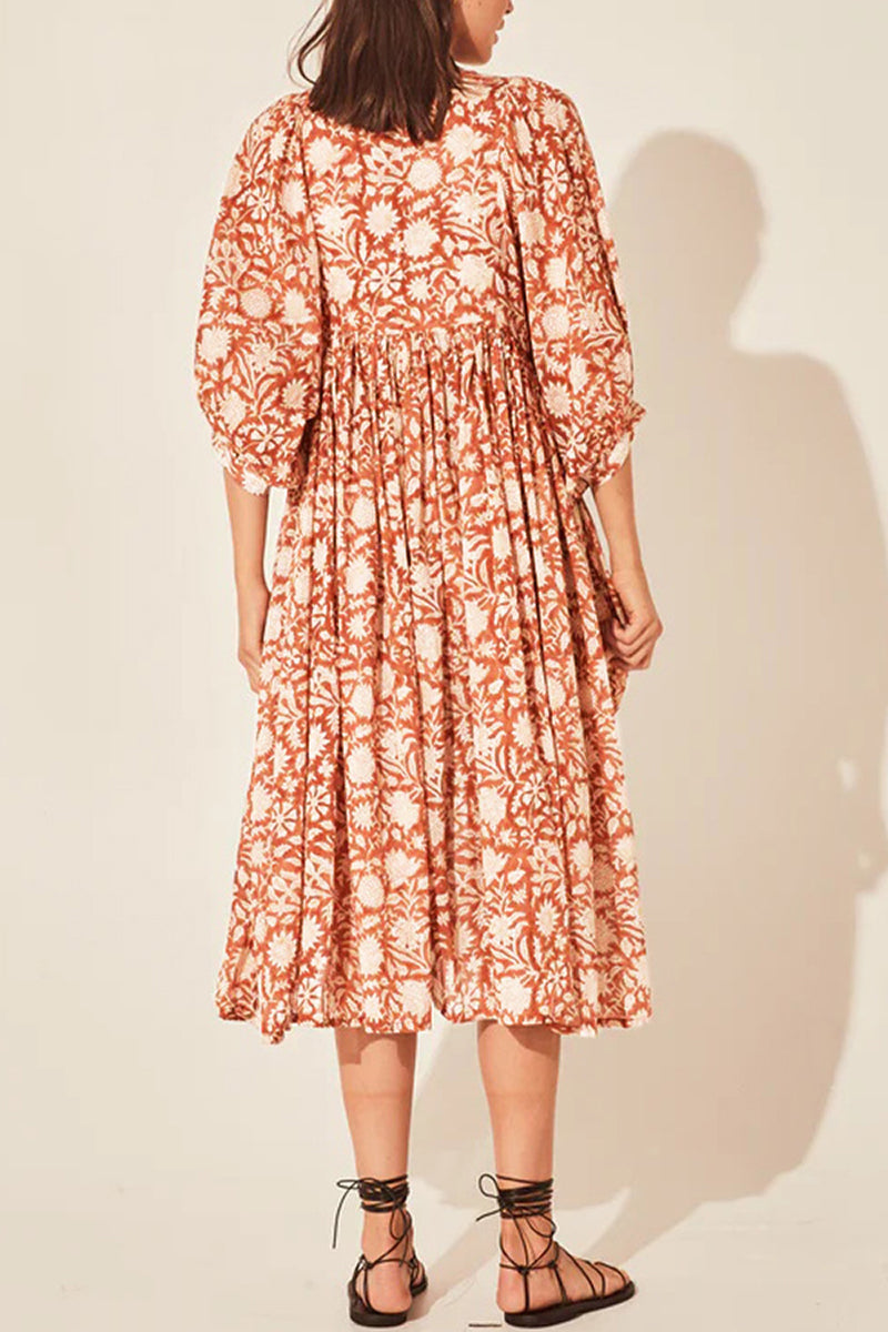 Kaynafashions - College Vacation Floral Patchwork Frenulum Asymmetrical Collar Beach Dress Dresses(6 Colors)