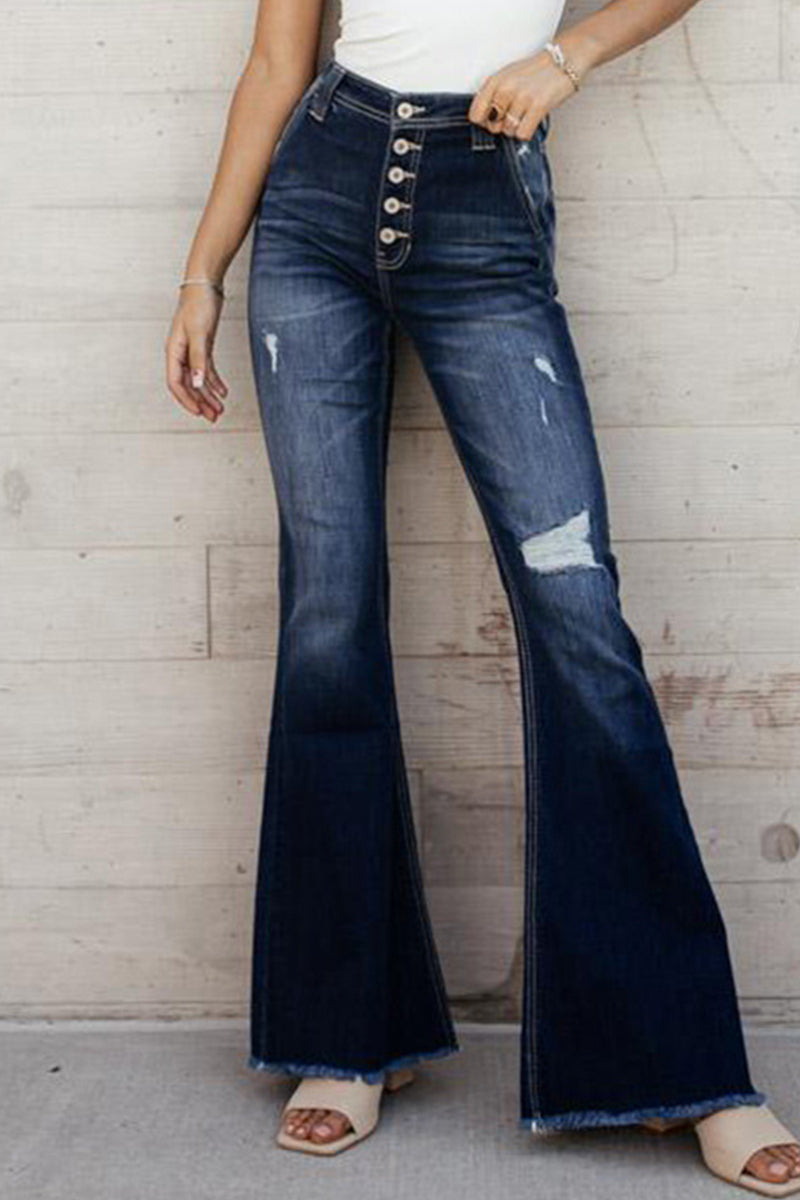 Kaynafashions - Casual Street Solid Color Straight Denim Jeans