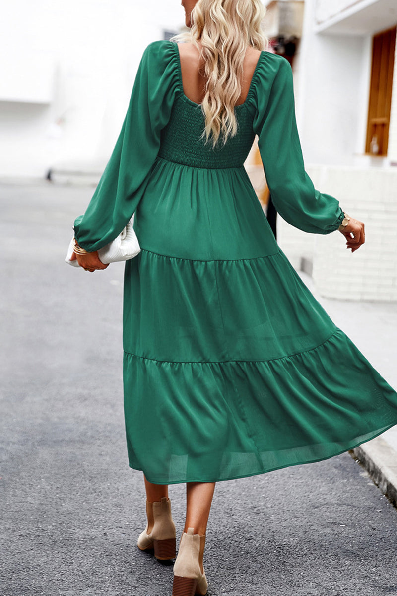 Kaynafashions - Celebrities Elegant Solid Patchwork Square Collar A Line Dresses