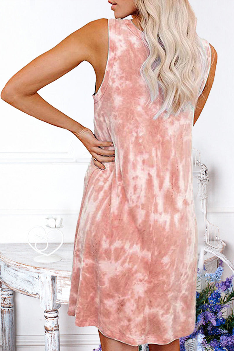 Kaynafashions - Fashion Simplicity Tie Dye O Neck A Line Dresses(5 Colors)