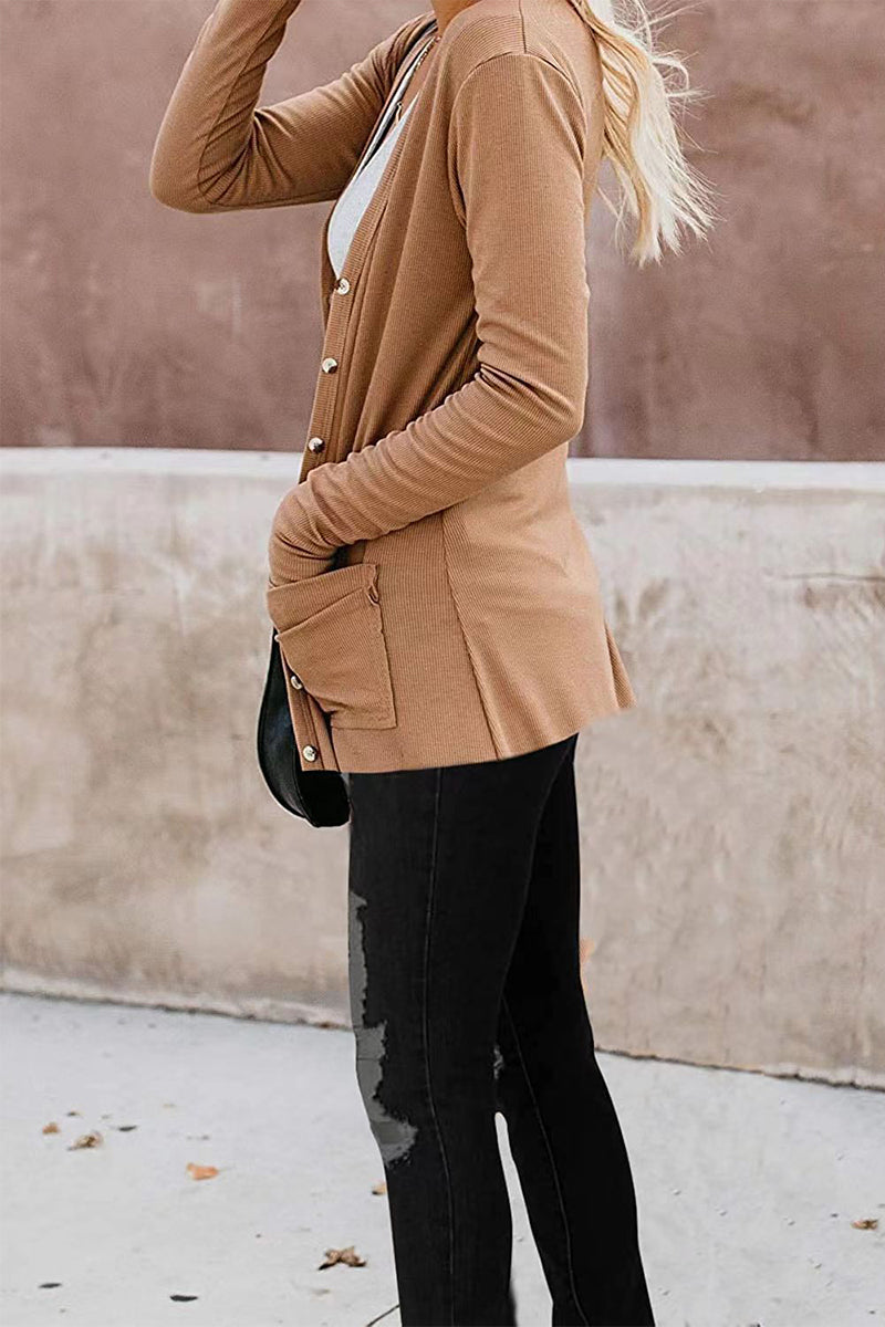 Kaynafashions - Fashion Casual Patchwork Buttons V Neck T-Shirts(6 Colors)