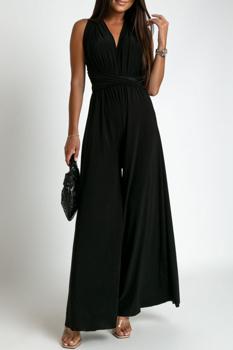 Kaynafashions - Casual Elegant Solid Backless Cross Straps V Neck Jumpsuits(4 Colors)