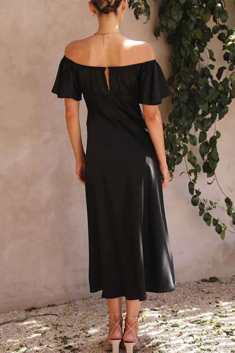 Kaynafashions - Sexy Celebrities Solid Slit Off the Shoulder Pleated Dresses