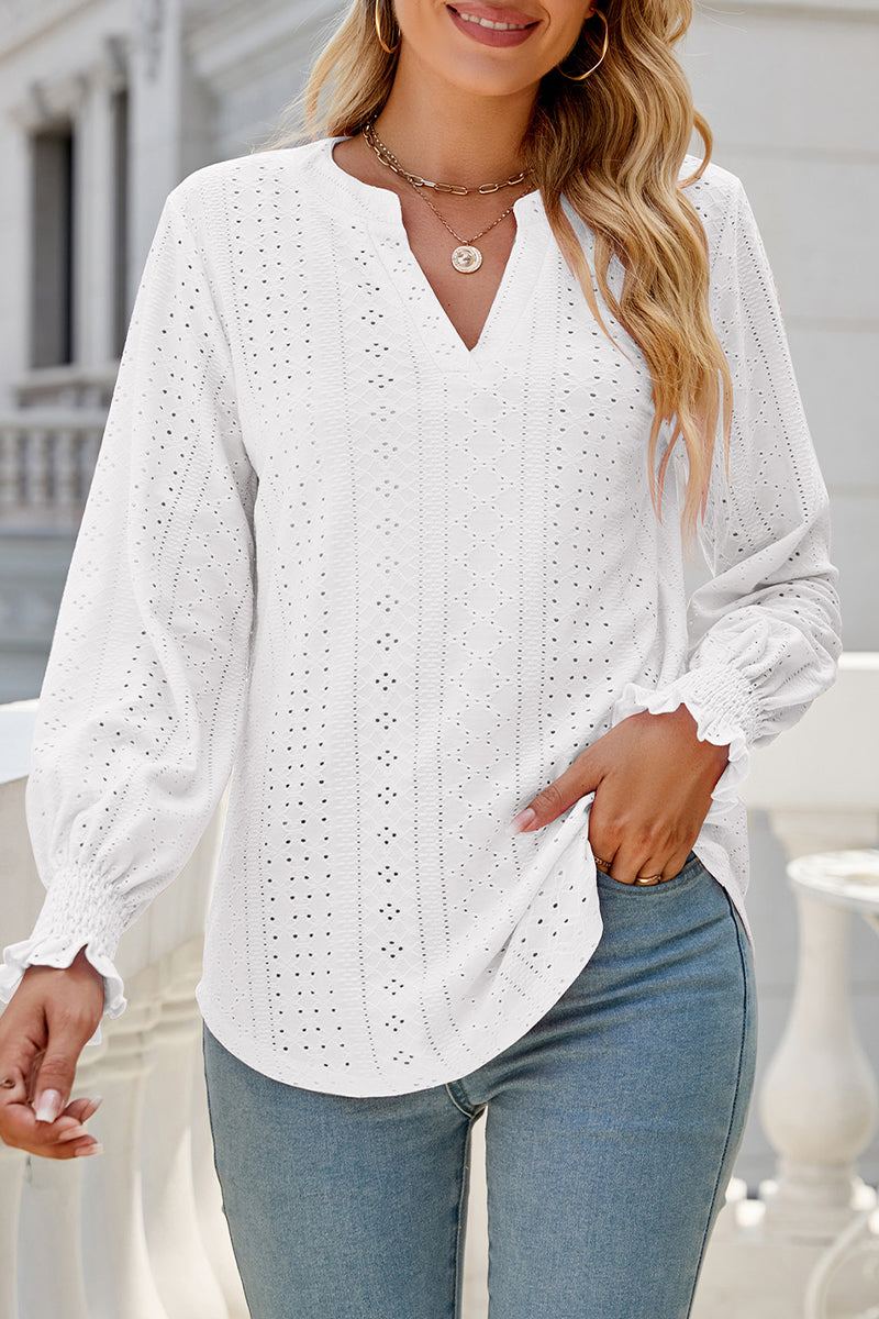 Kaynafashions - Casual Solid Hollowed Out Stringy Selvedge V Neck Tops