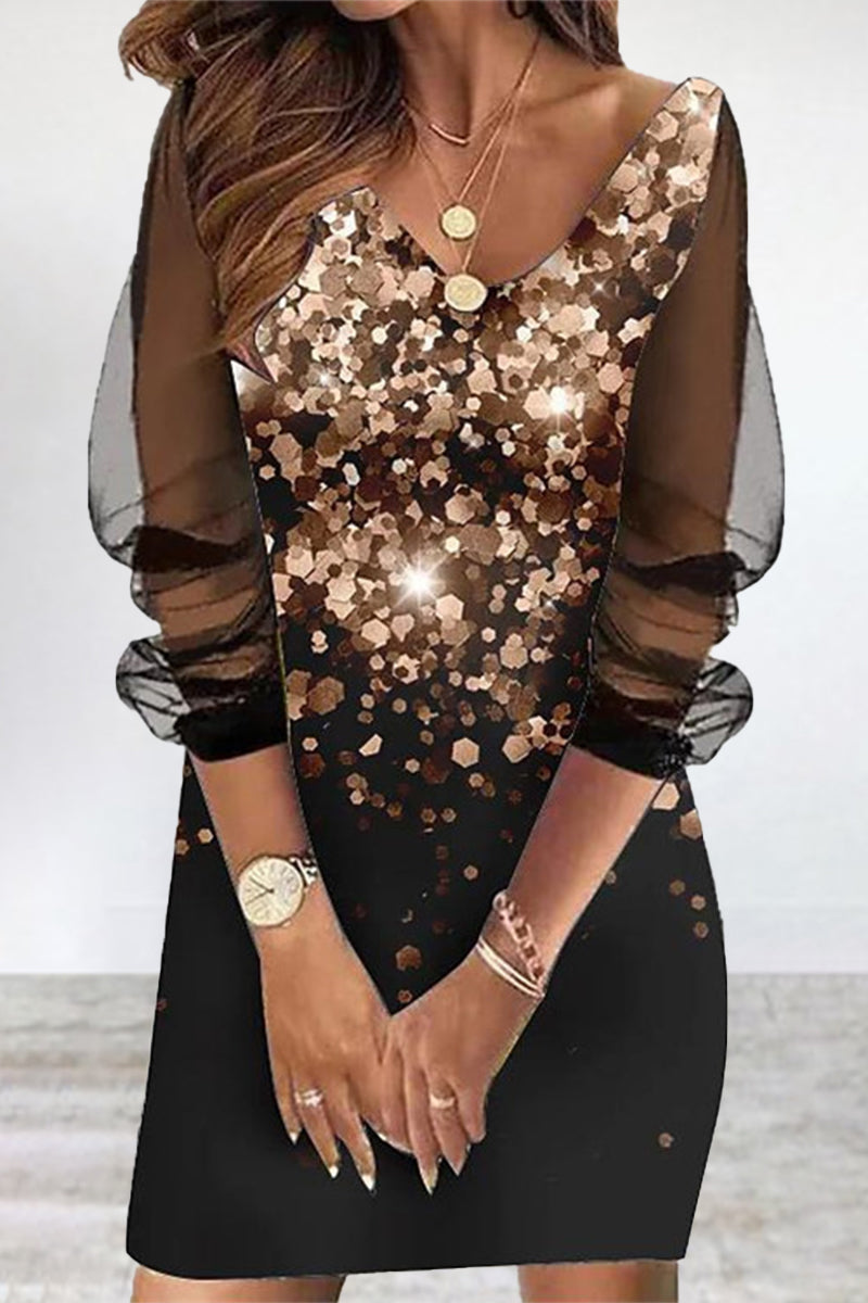 Kaynafashions - Print Hollowed Out O Neck Pencil Skirt Dresses(5 Colors)