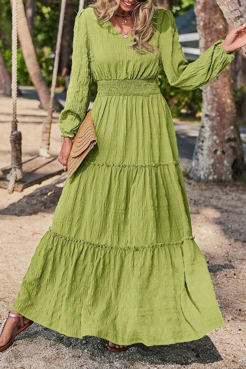 Kaynafashions - Casual Vacation Solid Fold V Neck A Line Dresses