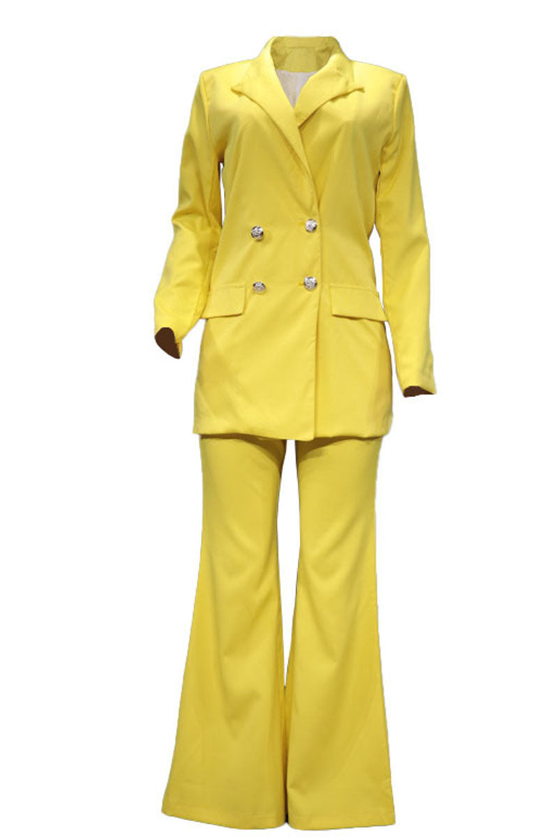 Kaynafashions - Casual Solid Patchwork Buttons Turn-back Collar Long Sleeve Two Pieces(5 Colors)