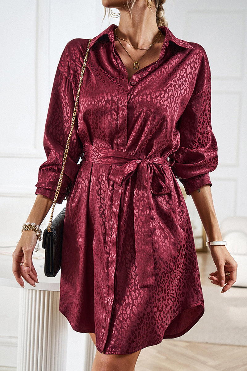 Kaynafashions - Casual Leopard Frenulum Turndown Collar Shirt Dress Dresses