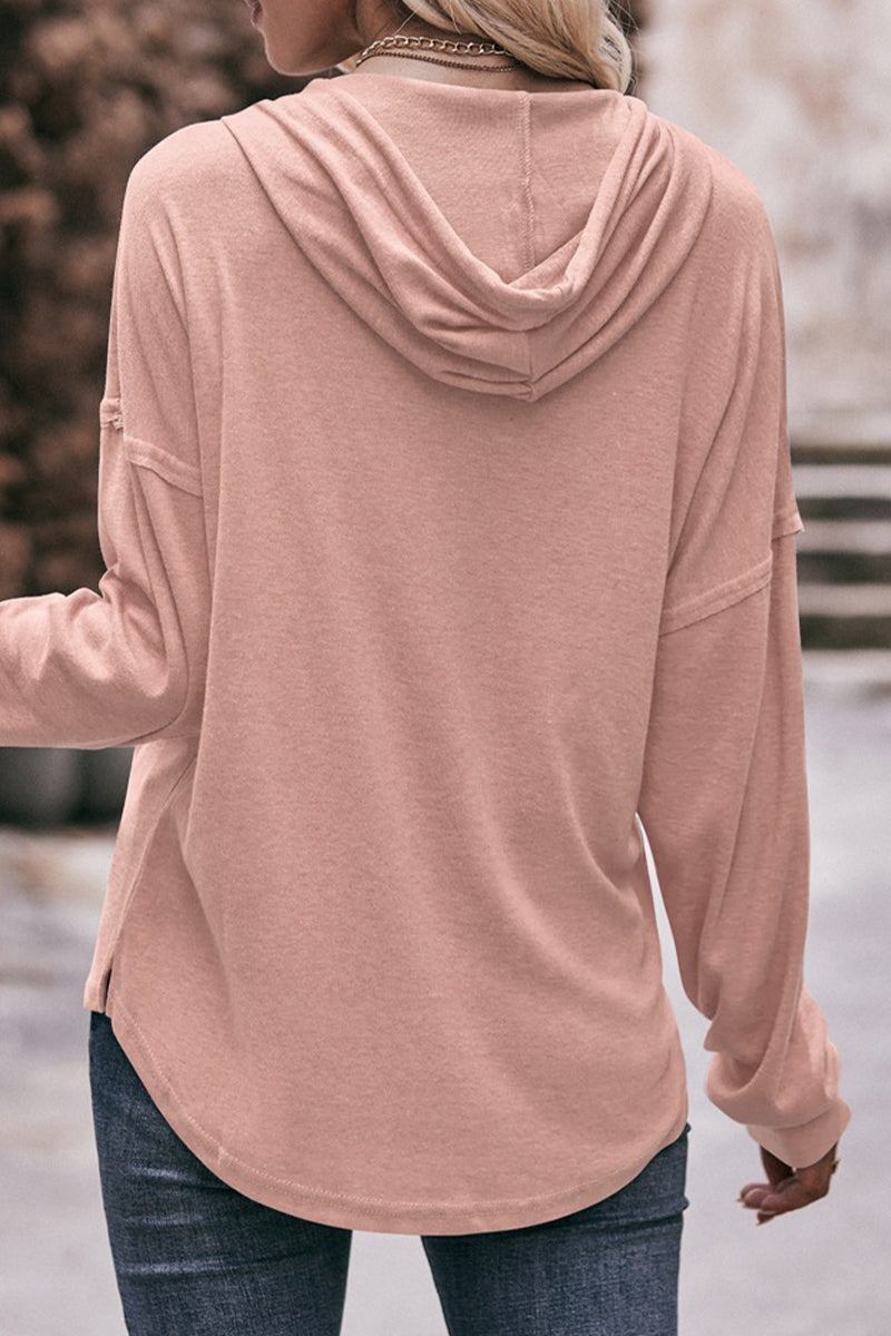 Kaynafashions - Casual Solid Buttons Hooded Collar Tops