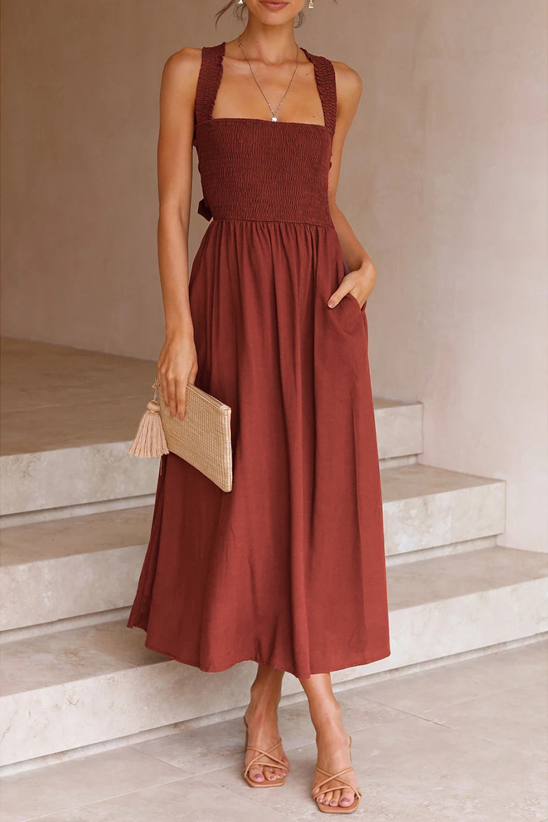 Kaynafashions - Casual Solid Patchwork Halter Waist Skirt Dresses(3 Colors)