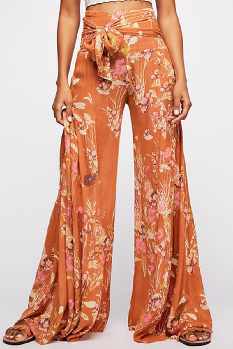 Kaynafashions - Casual Street Print Fold Loose High Waist Wide Leg Bottoms(21 Colors)