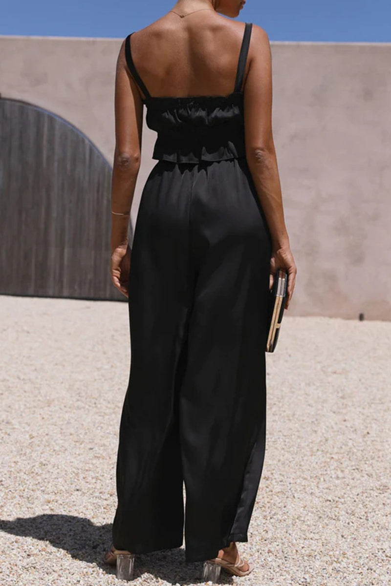 Kaynafashions - Celebrities Elegant Solid Flounce Square Collar Sleeveless Two Pieces