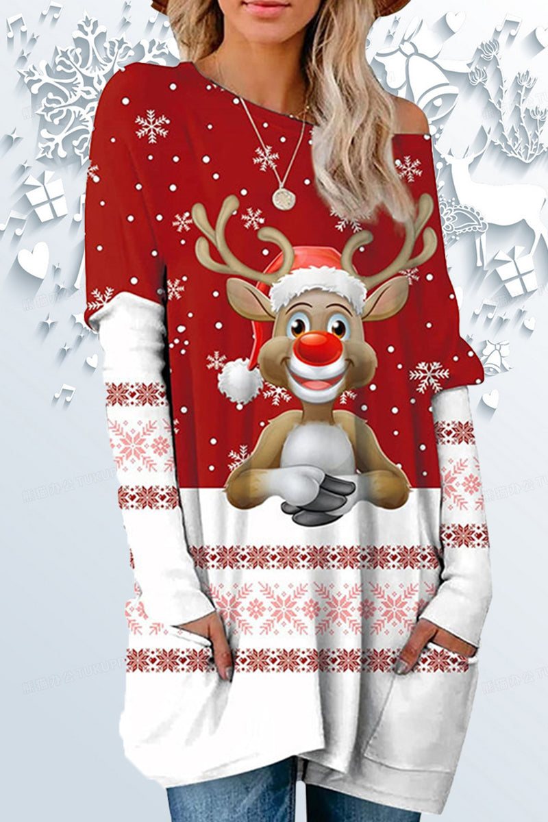 Kaynafashions - Casual Print Santa Claus Printing O Neck Tops