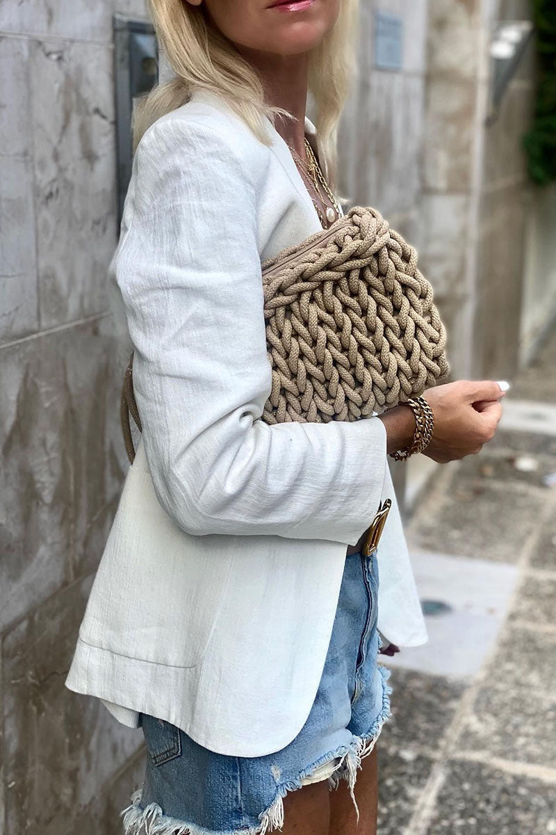 Kaynafashions - Casual Solid Patchwork Buttons Turn-back Collar Outerwear