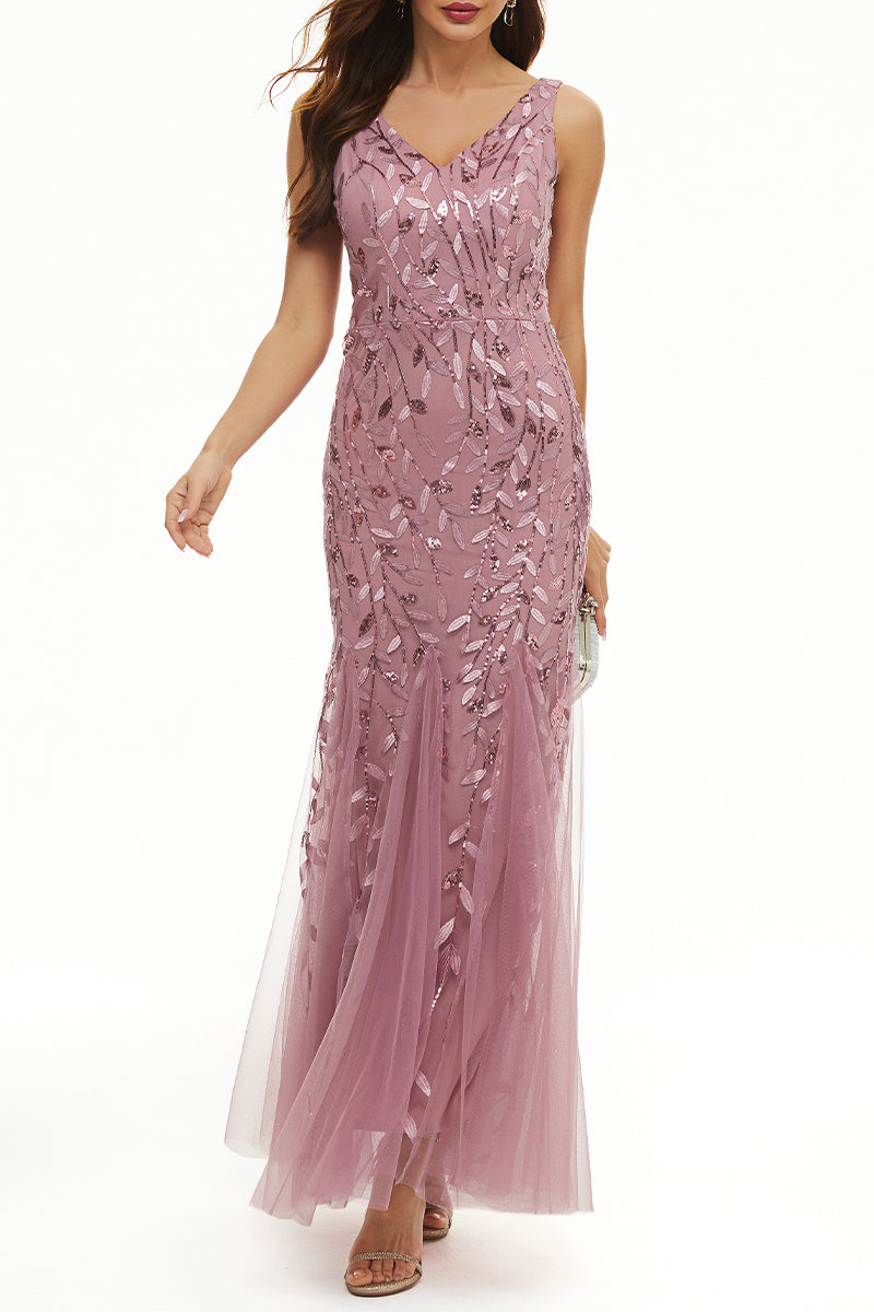 Kaynafashions - Elegant Formal Patchwork Embroidered V Neck Evening Dress Dresses(10 Colors)