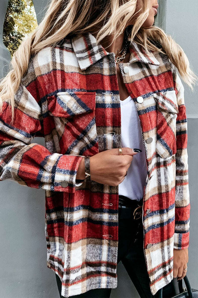 Kaynafashions - Elegant Plaid Printing Turndown Collar Tops