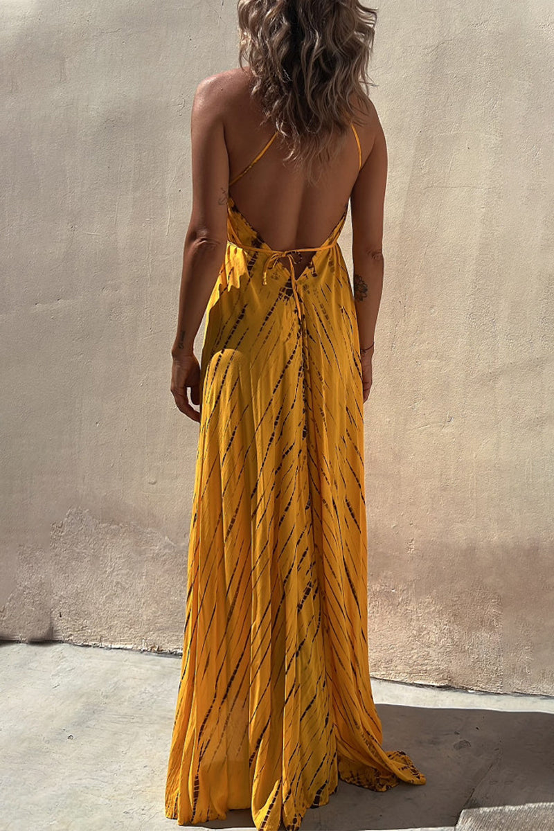 Kaynafashions - Sexy Vacation Geometric Frenulum Sling Dress Dresses