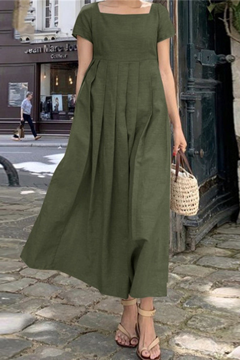 Kaynafashions - Casual Simplicity Solid Fold Square Collar A Line Dresses(3 Colors)