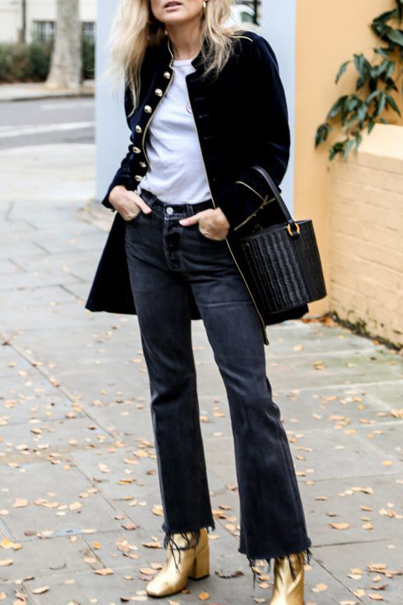 Kaynafashions - Casual Solid Buttons Mandarin Collar Outerwear(5 Colors)