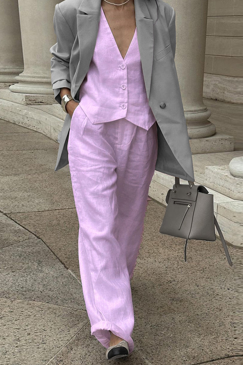 Kaynafashions - Casual Simplicity Solid Buckle V Neck Sleeveless Two Pieces