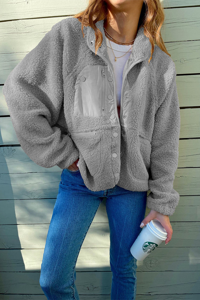 Kaynafashions - Casual Solid Patchwork Pocket Mandarin Collar Outerwear(6 Colors)