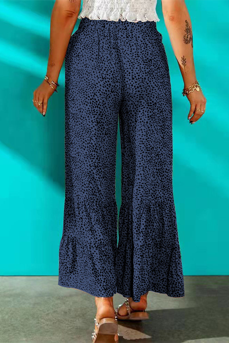 Kaynafashions - Elegant Printing Loose Mid Waist Wide Leg Full Print Bottoms(7 Colors)