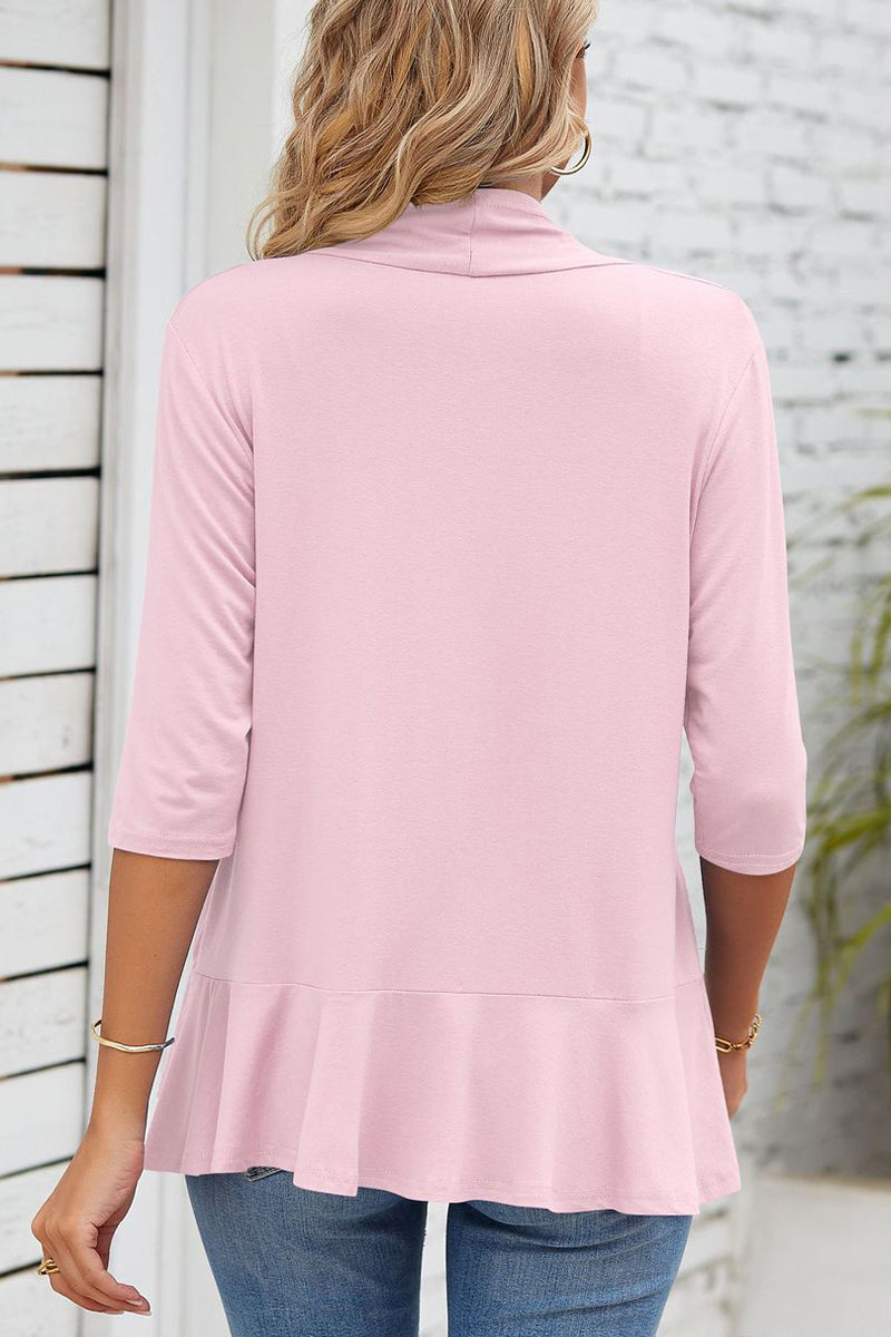 Kaynafashions - Daily Simplicity Solid Flounce V Neck Outerwear