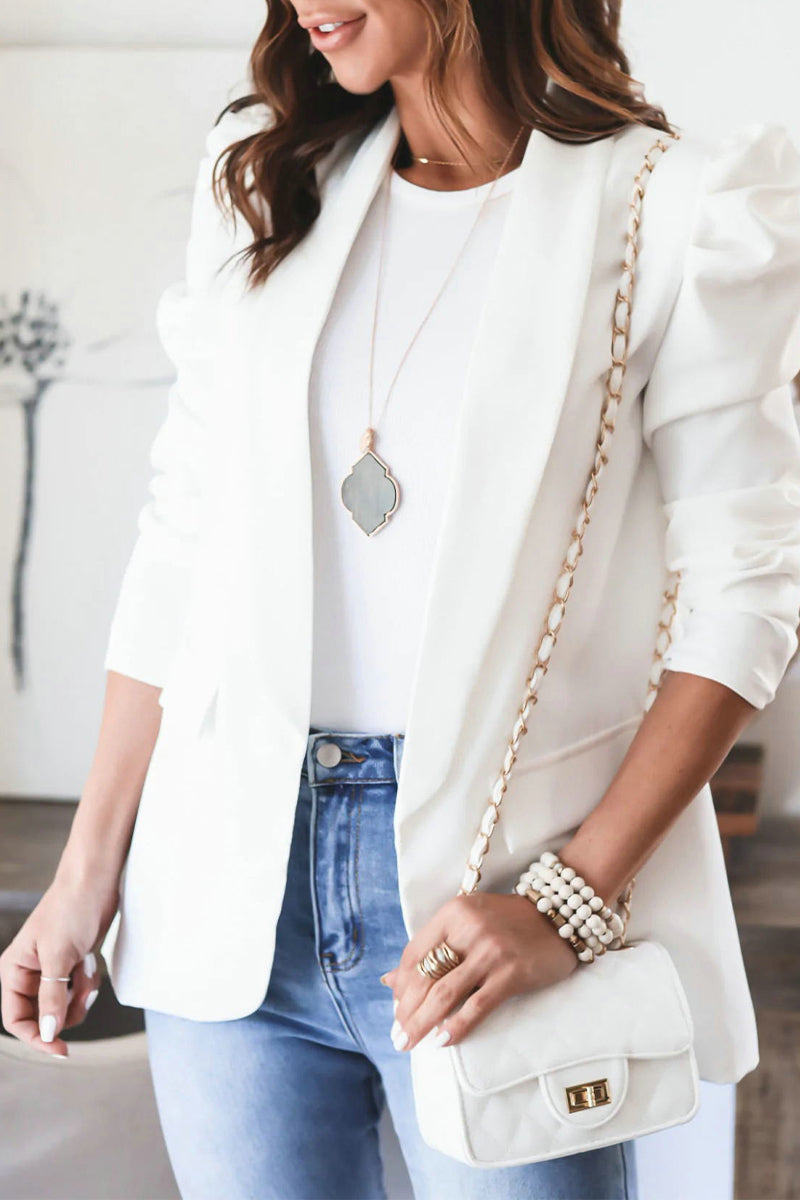 Kaynafashions - Work Solid Color Turn-back Collar Outerwear(5 Colors)