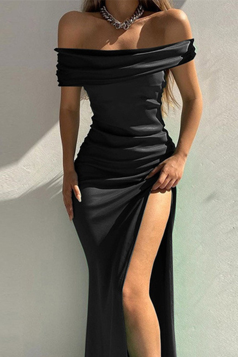 Kaynafashions - Sexy Solid High Opening Off the Shoulder Pencil Skirt Dresses(4 Colors)