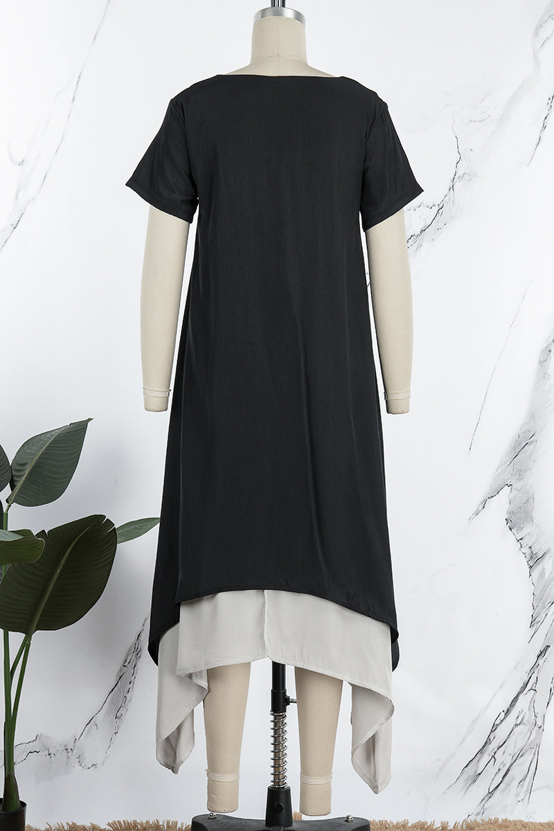 Kaynafashions - Casual College Solid Patchwork V Neck Irregular Dress Dresses(3 Colors)