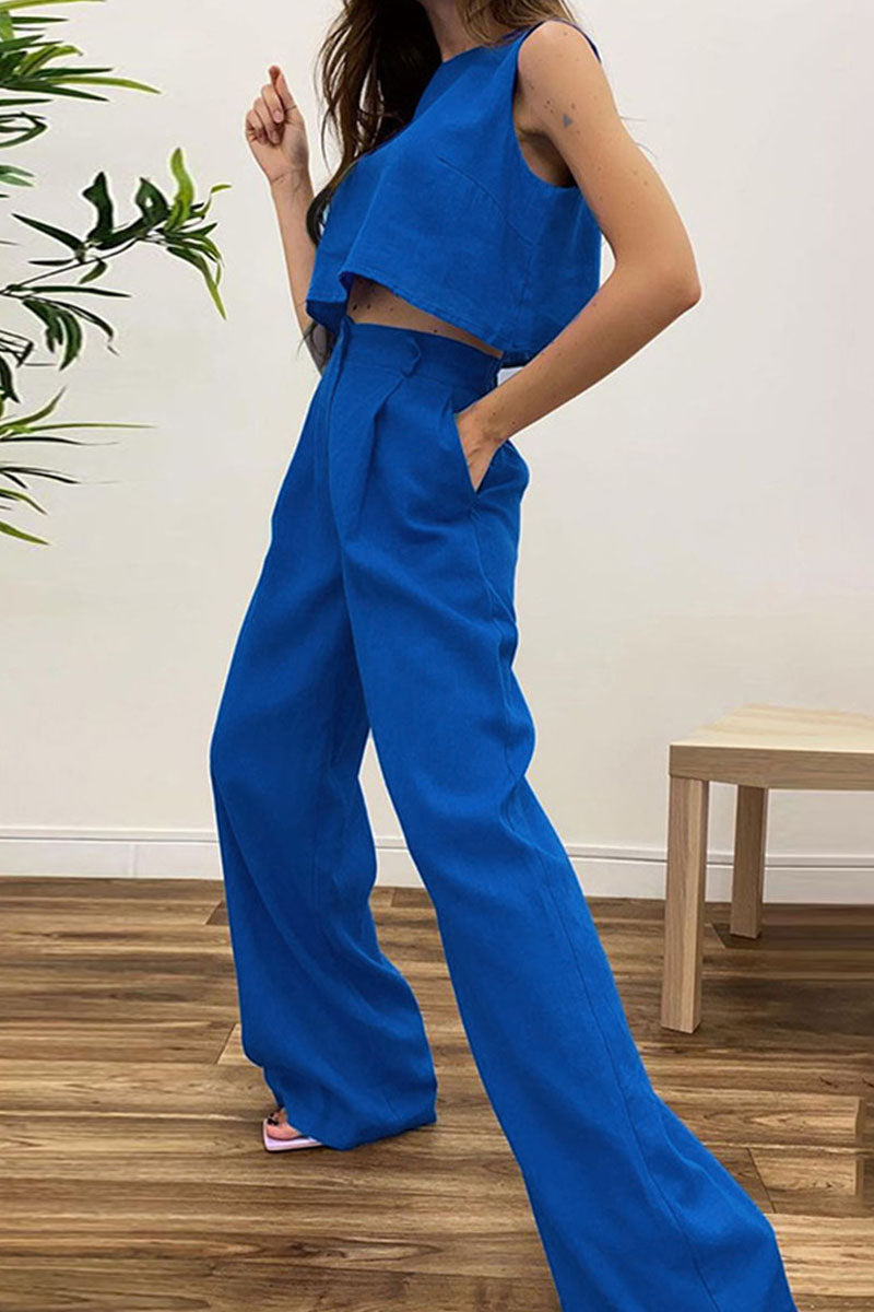 Kaynafashions - Casual Solid Patchwork O Neck Sleeveless Two Pieces