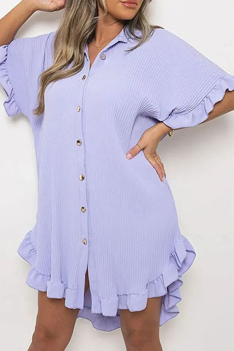 Kaynafashions - Casual Solid Patchwork Turndown Collar Shirt Dress Dresses
