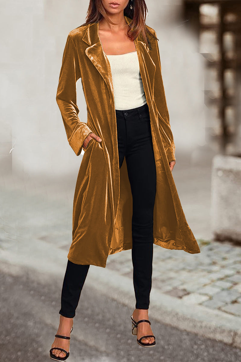 Kaynafashions - British Style Elegant Solid Pocket Turn-back Collar Outerwear