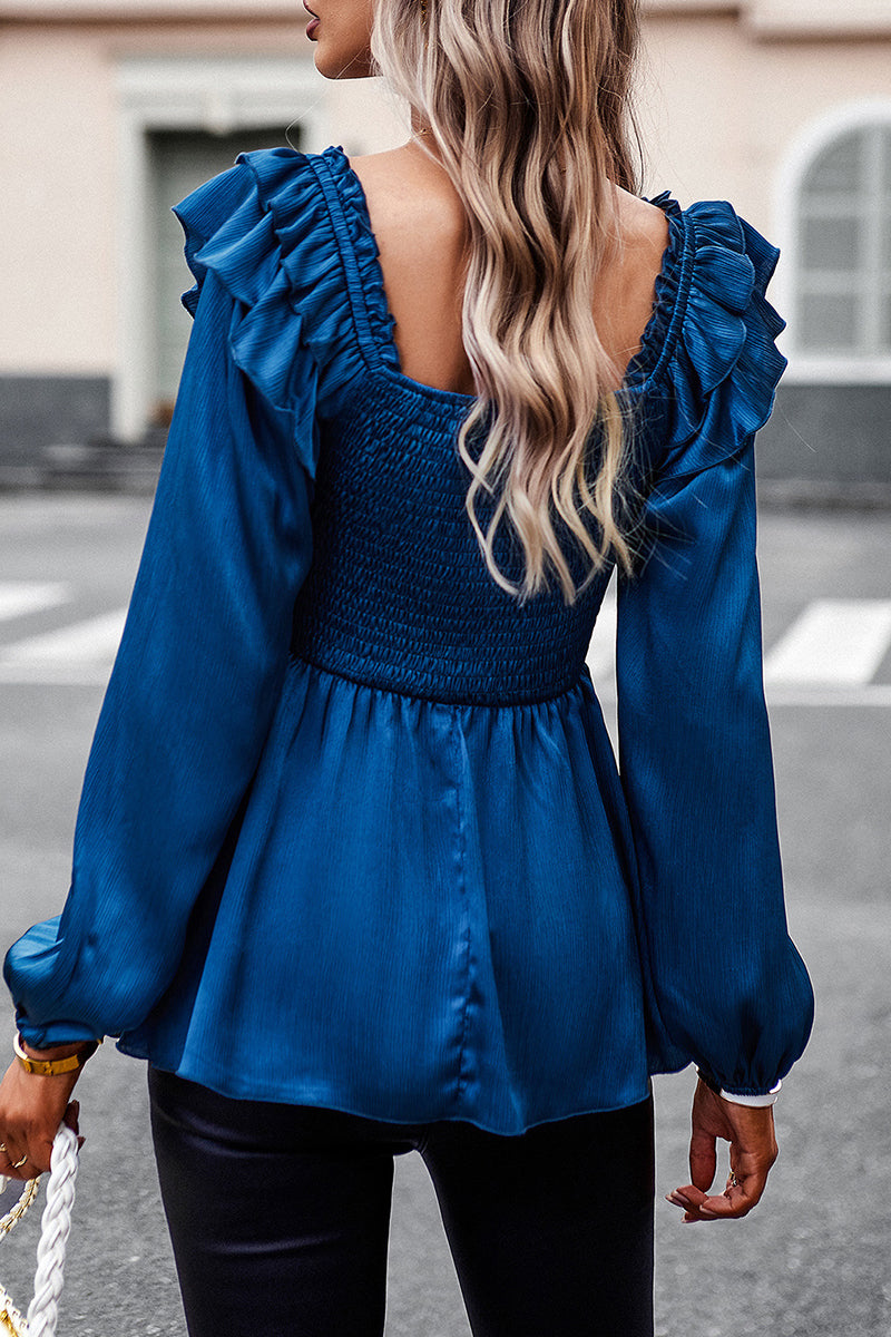 Kaynafashions - Sweet Elegant Solid Fold Stringy Selvedge Square Collar Tops