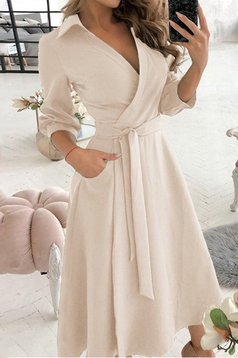 Kaynafashions - Elegant Print Printing Turndown Collar A Line Dresses