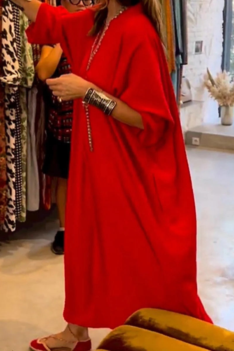 Kaynafashions - Casual College Solid Pocket V Neck A Line Dresses(5 Colors)