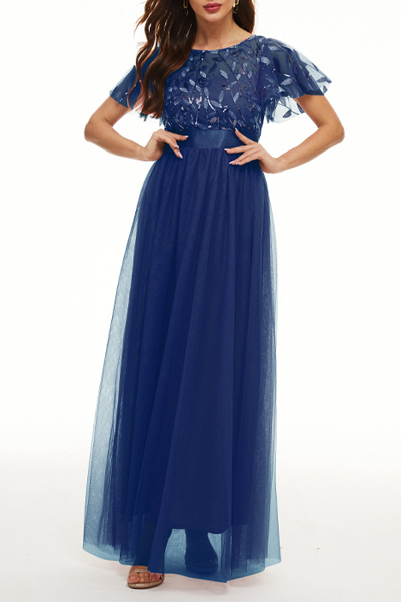 Kaynafashions - Elegant Formal Patchwork Zipper O Neck Ball Gown Dresses