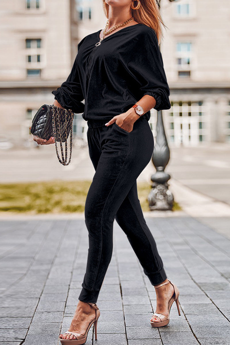 Kaynafashions - Casual Solid Pocket Cardigan Collar Long Sleeve Two Pieces