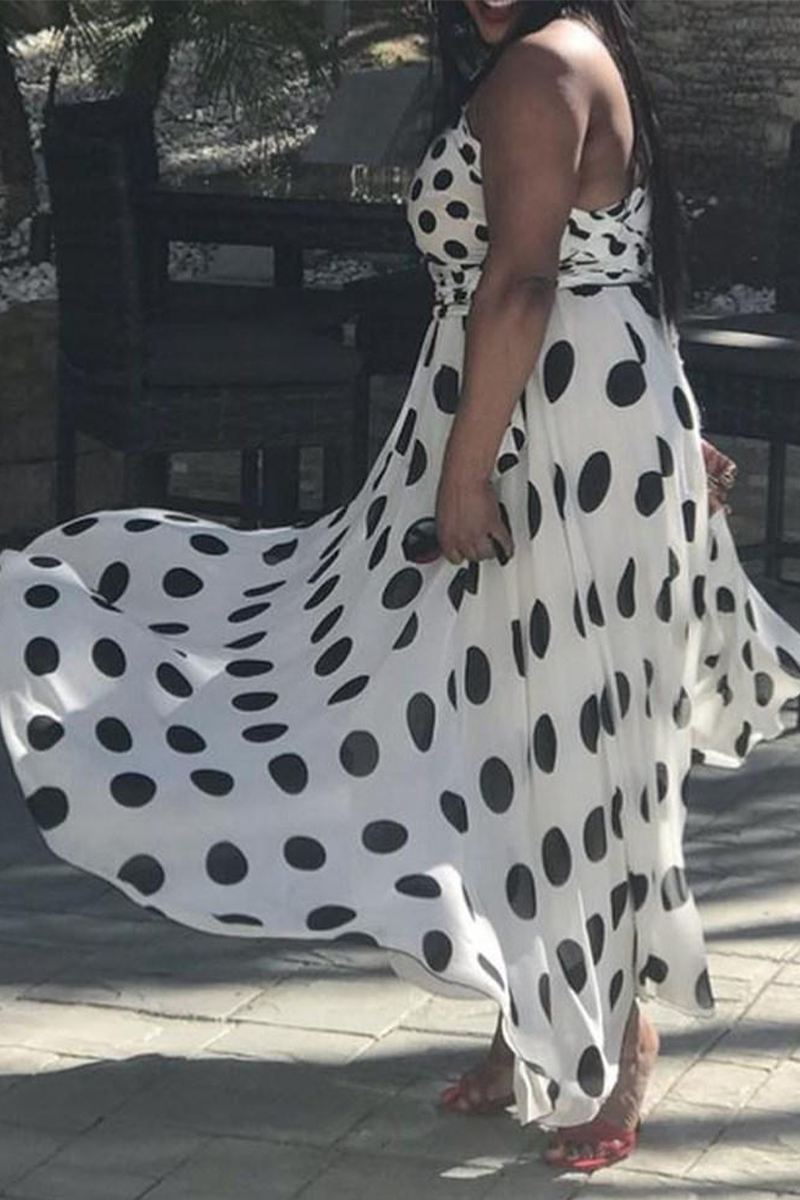 Kaynafashions - Casual Dot Patchwork One Shoulder Waist Skirt Dresses