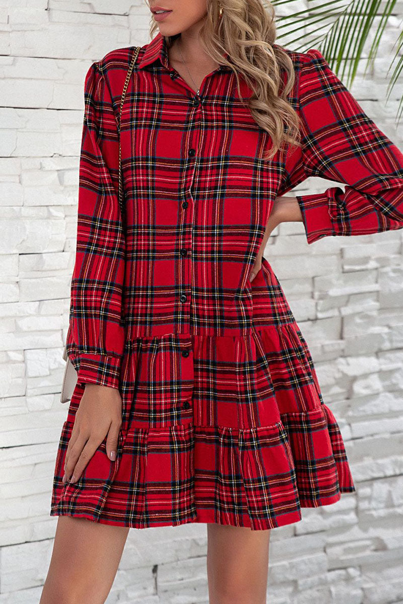 Kaynafashions - British Style Plaid Print Patchwork Turndown Collar Dresses(3 colors)