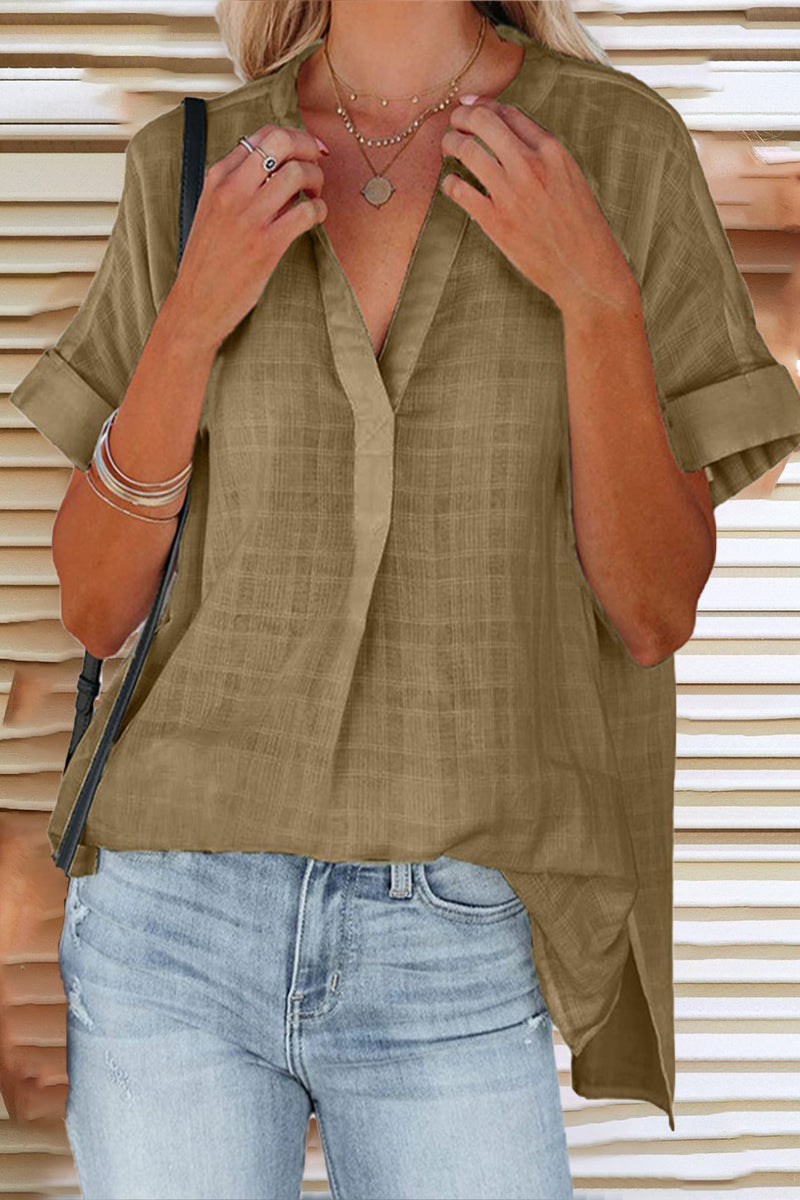 Kaynafashions - Casual Simplicity Striped Solid Patchwork V Neck Tops