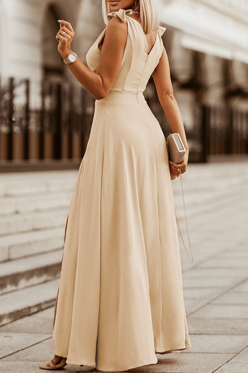 Kaynafashions - Casual Solid Bandage V Neck Cake Skirt Dresses(3 Colors)