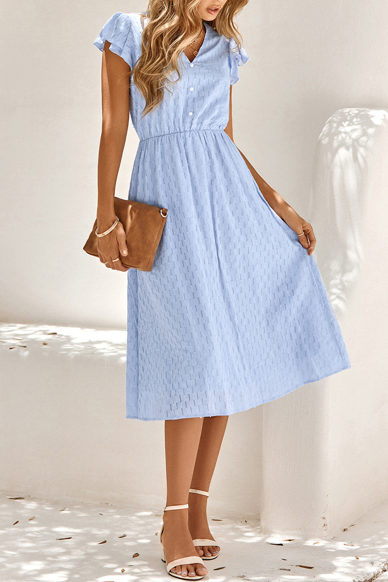 Kaynafashions - Sweet Elegant Solid V Neck A Line Short Sleeve Dress