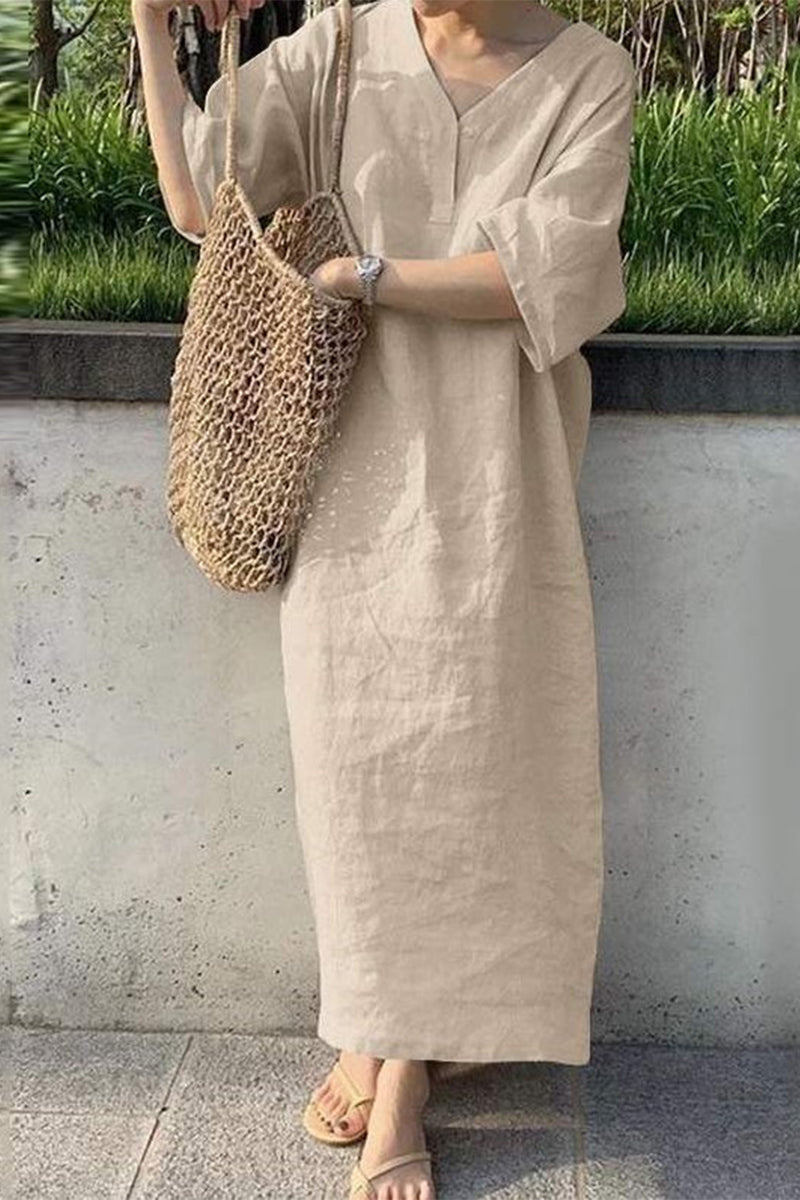 Kaynafashions - Casual Solid V Neck One Step Skirt Dresses(4 Colors)