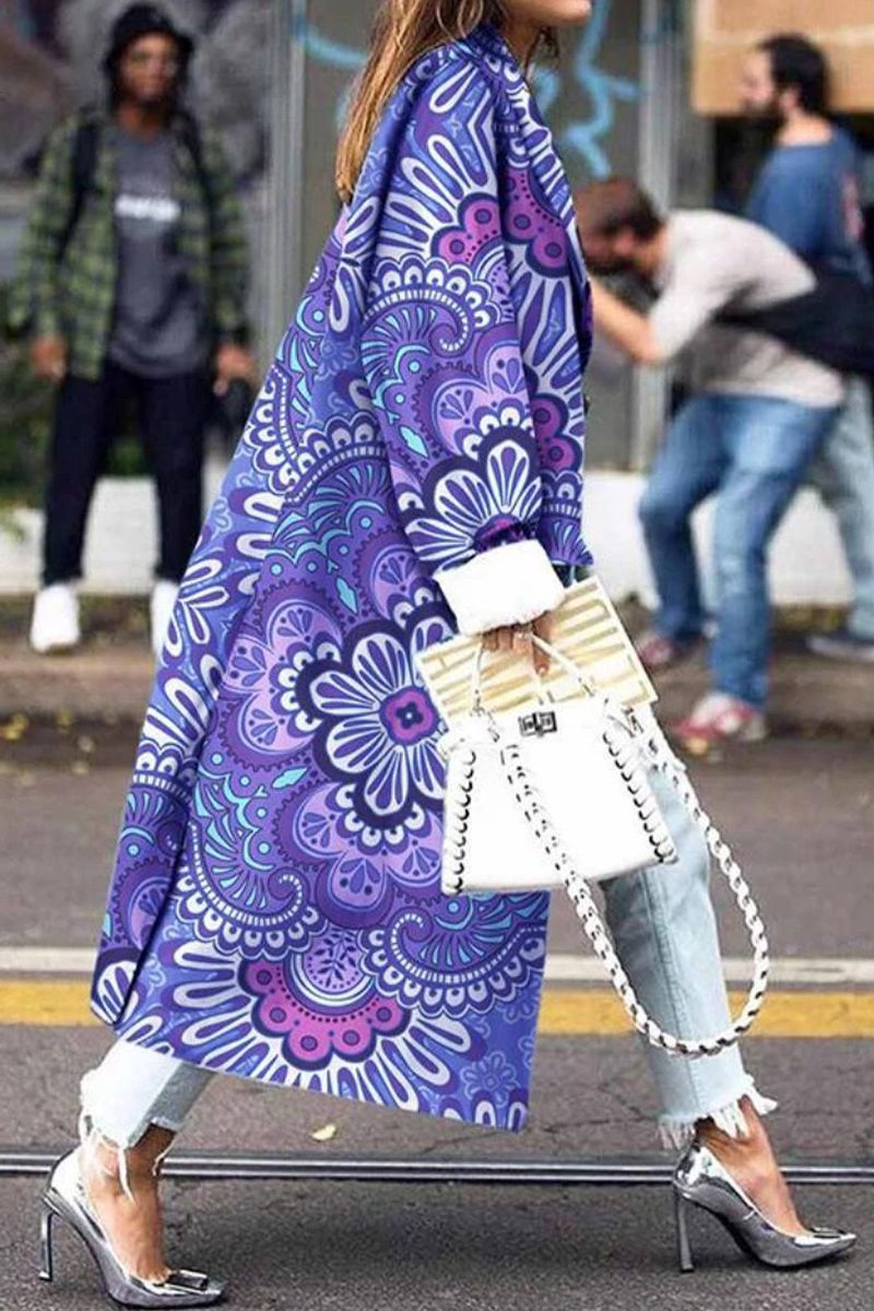 Kaynafashions - Street Print Patchwork Turndown Collar Outerwear