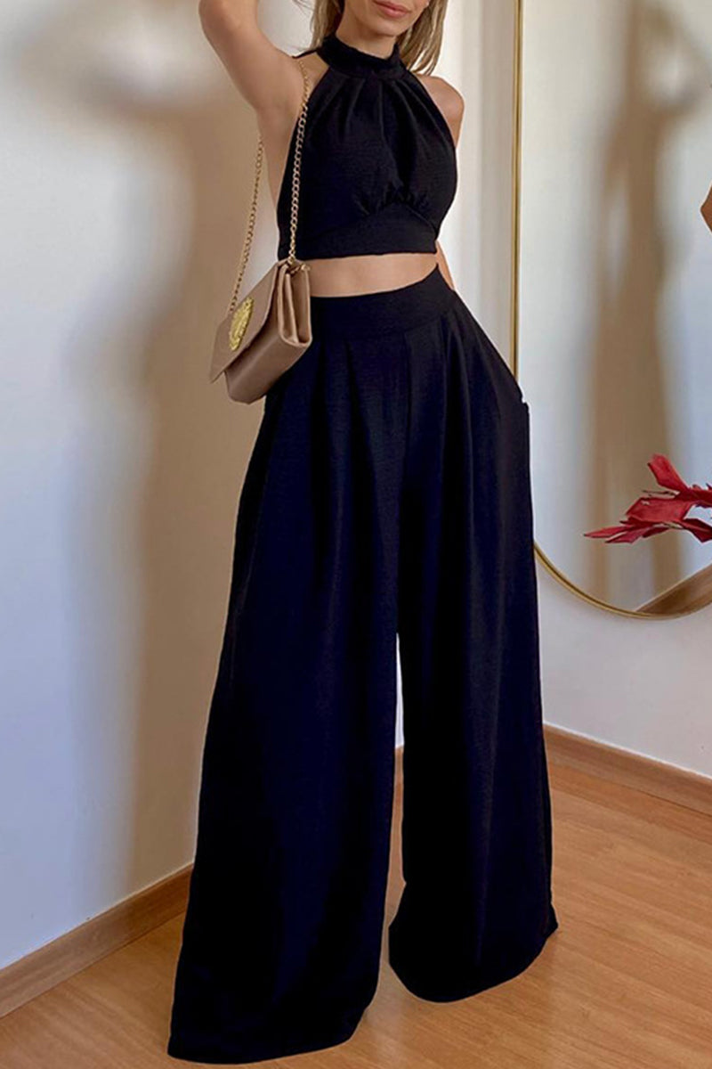 Kaynafashions - Sexy Simplicity Solid Frenulum Halter Sleeveless Two Pieces