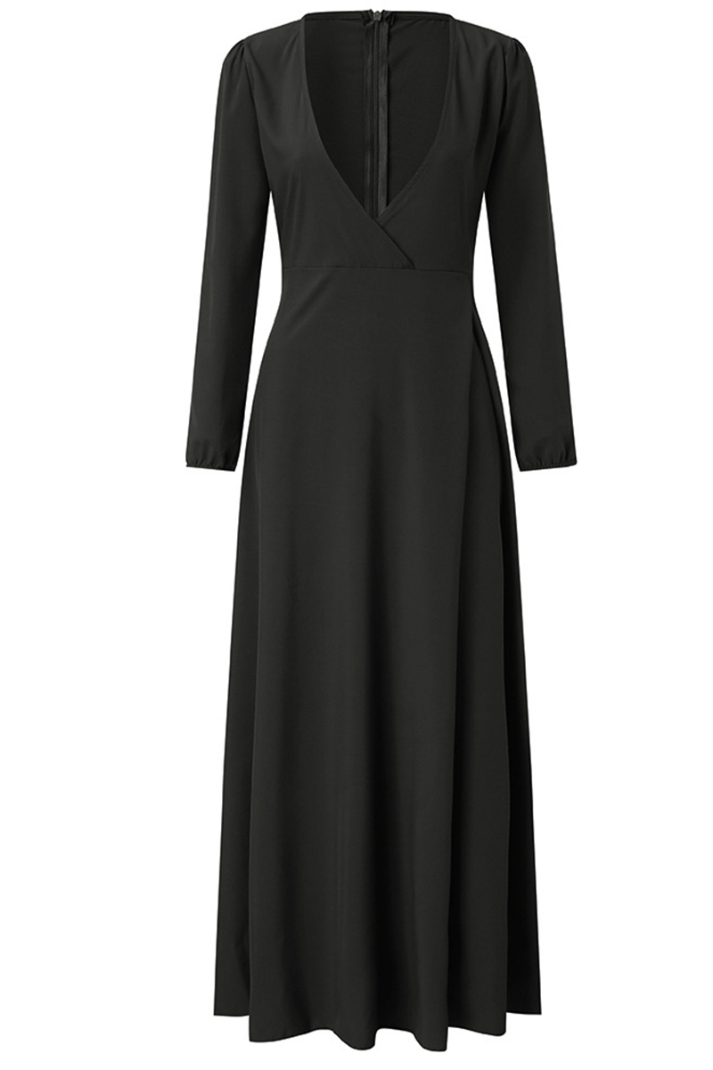 Kaynafashions - Casual Solid Patchwork V Neck Cake Skirt Dresses(3 colors)